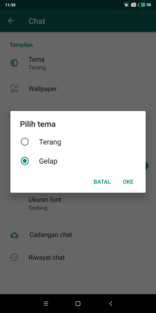 cara mengaktifkan dark mode di whatsapp