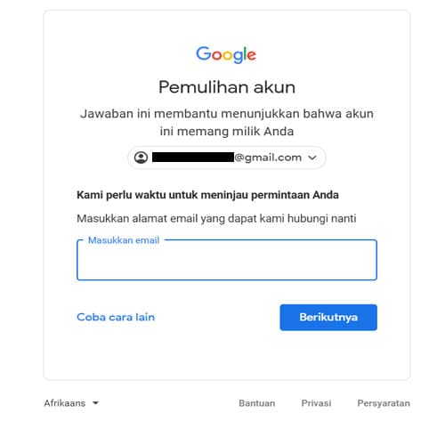 cara mengatasi lupa password gmail melalui email pemulihan