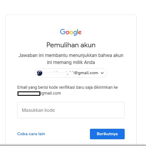 Cara memulihkan akun gmail dengan email pemulihan