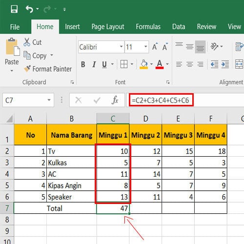 Cara menjumlahkan di excel