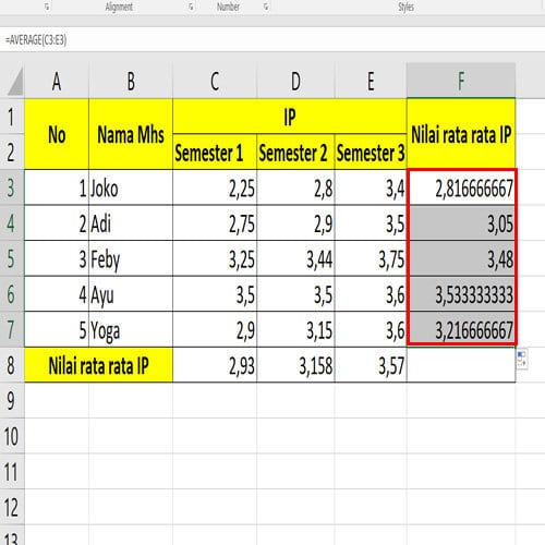 Cara Menghitung Nilai Rata Rata Di Excel 3437