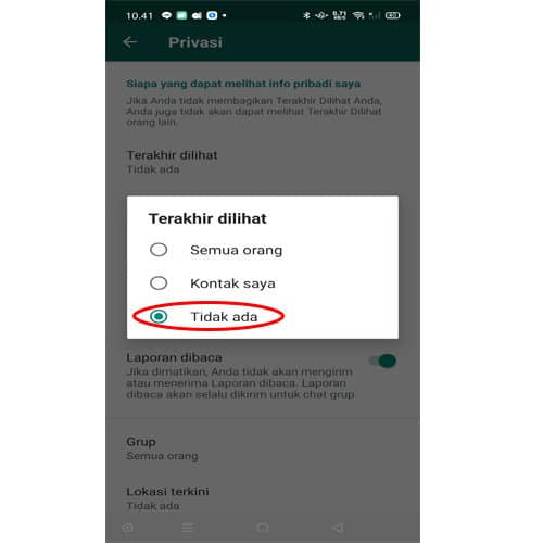 cara menghilangkan Online di WA