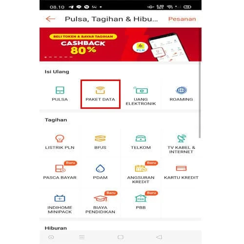 cara membeli paket data di Shopee