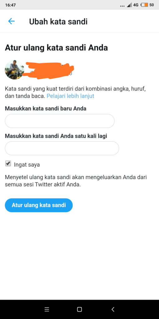 cara mengatur ulang kata sandi twitter 