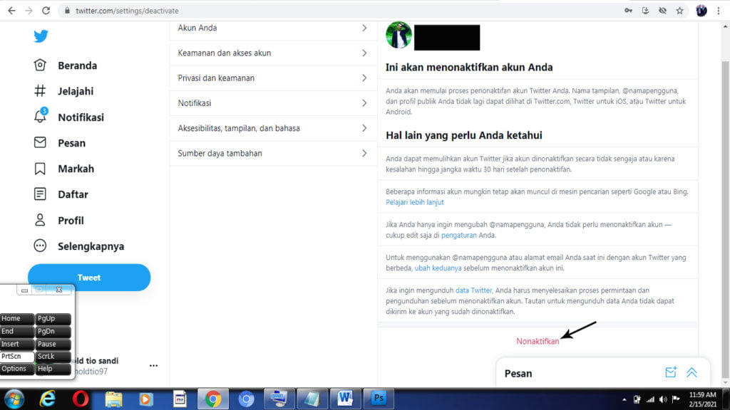 cara menonaktifkan twitter