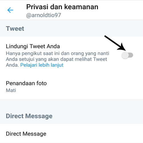 cara mengaktifkan private akun twitter lewat hp