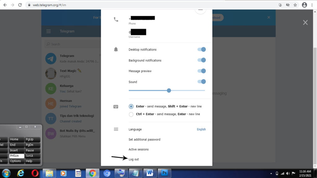 cara mengeluarkan telegram web