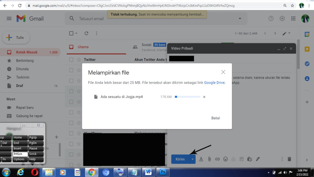 cara mengirim video lewat email di laptop