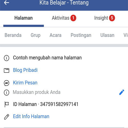 cara merubah nama halaman facebook