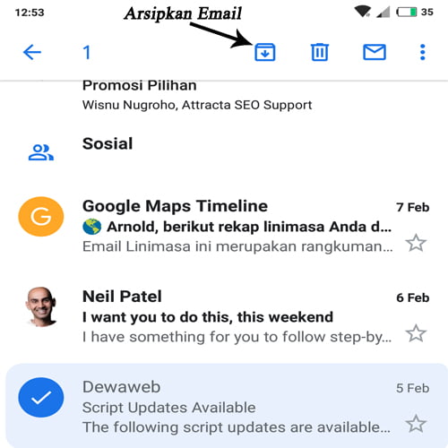 cara melihat email yang diarsipkan di gmail