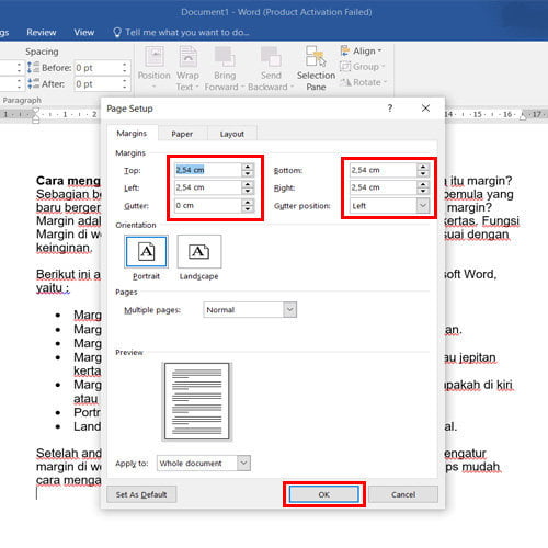 cara mengatur margin di word