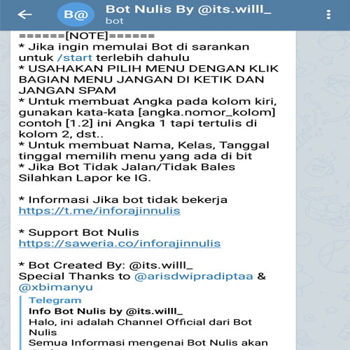 cara mengoperasikan bot nulis 