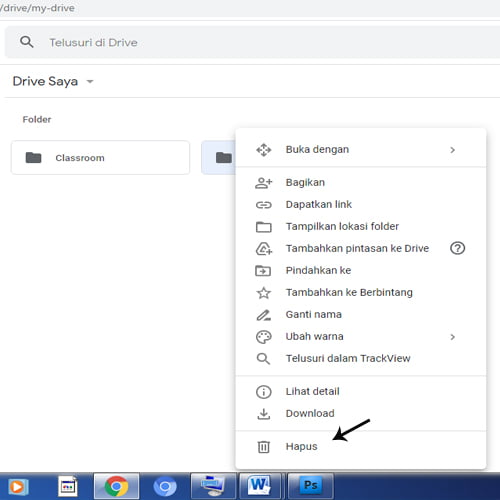 cara menghapus file di google drive